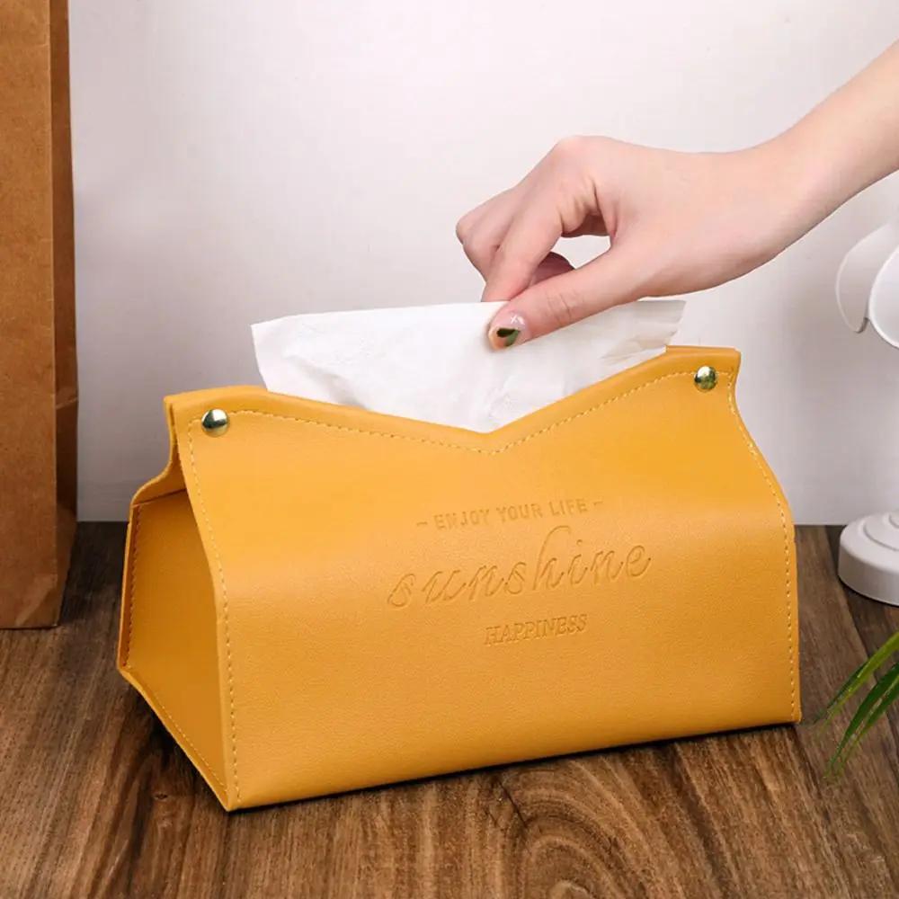 Ins Style Napkin Holder Modern Leather Tissue Case Large Storage Car Tissue Box Home Living Room Decoration Paper Towel Box