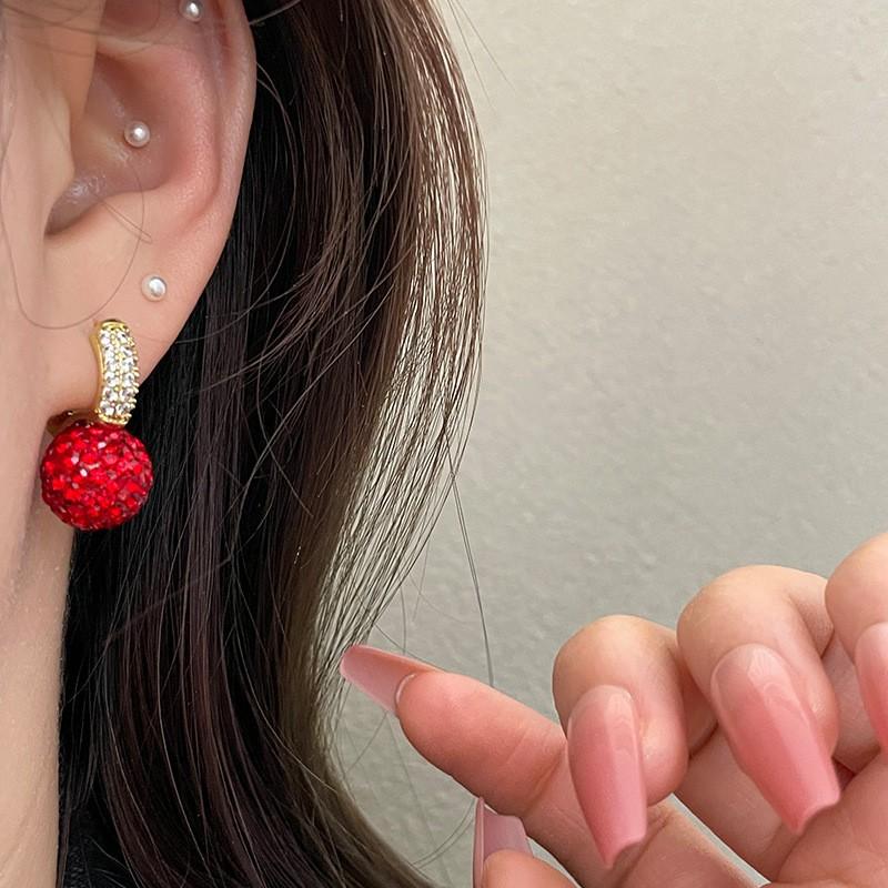 New Year's Red Earrings, A Trendy And Fashionable Internet , Diamond Ball Stud Earrings, Korean , Year Earrings For Women.