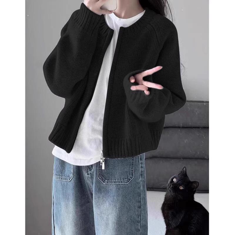 Blue Women's Knitted Cardigan Sweater Coat - Soft Retro National Tide Autumn Zip-Up Commuter Top
