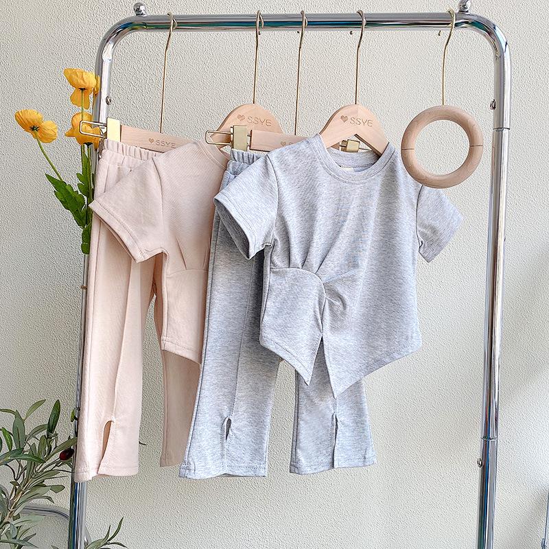 Girls' Summer Short-Sleeve Top & Casual Long Pants Set
