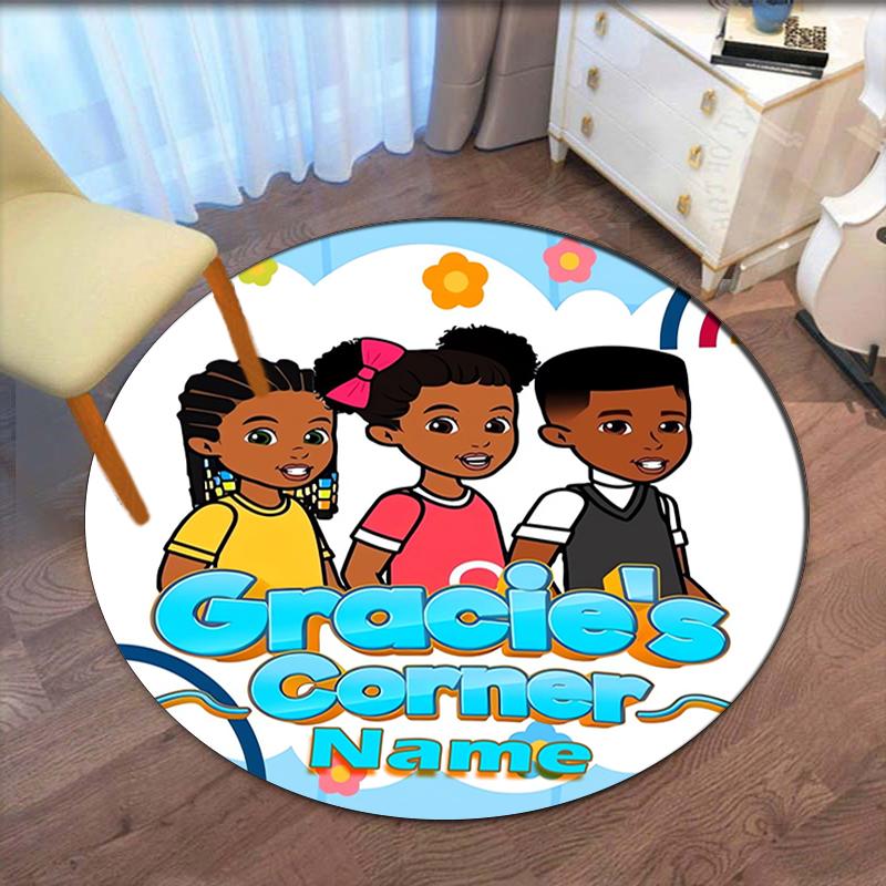 Custom Name Gracie's Corner Printed Round Rug Carpet Chair Rug Area Rug Entryway Doormats,for Office Chair Living Room Bedroom Kitchen Room.