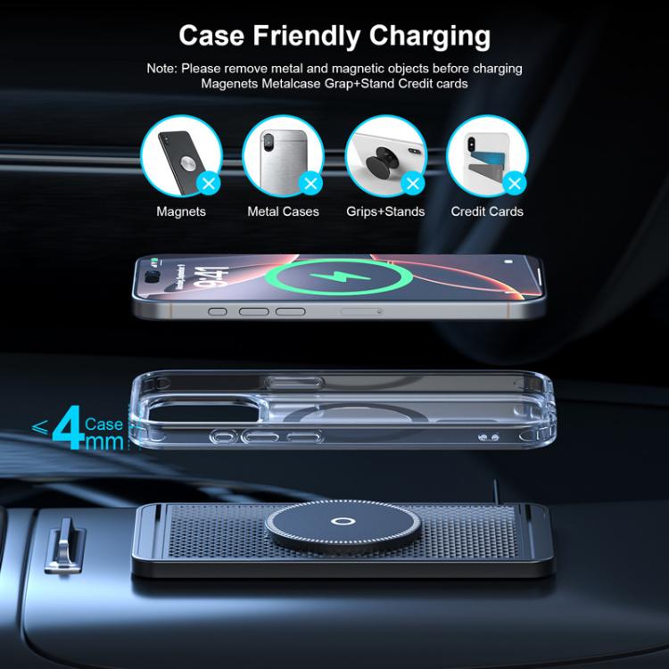 Per Apple / Huawei / Xiaomi Standard Qi Caricabatterie Wireless Magnetico per Auto Tappetino Antiscivolo con Luce Indicatrice