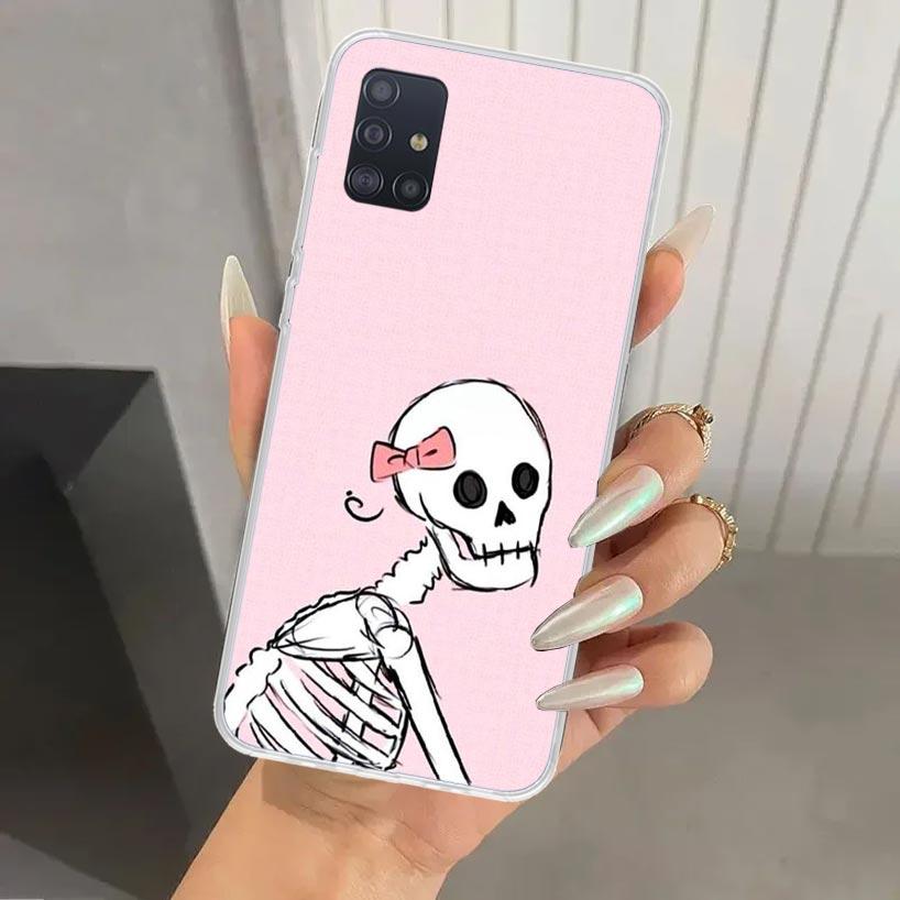

Pink Cat Skull Sorceress Witch Phone Case for Samsung Galaxy A52 A32 A22 A12 A02S A50S A30S A10S Note 20 Ultra 10 Plus S10 A31 A Samsung A52S 5G