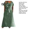 Women Midi Dress Decorated Collar Straps Short Sleeve Dress Solid Color Loose Fit Summer Casual Dress