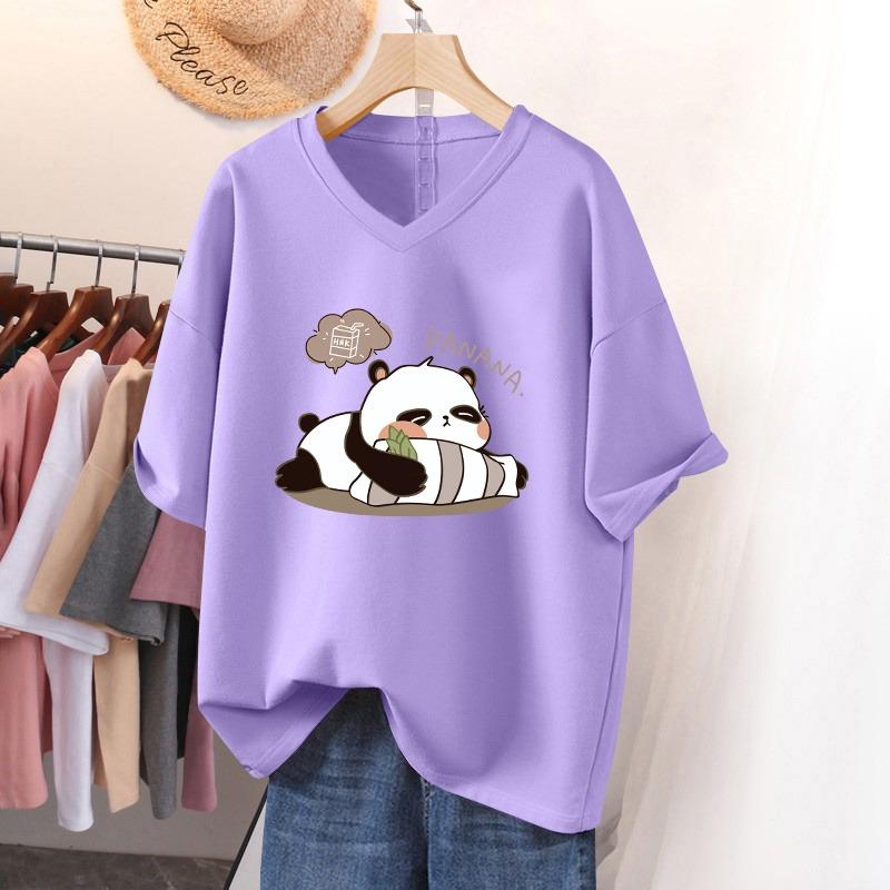 

Футболка с коротким рукавом, Свободного кроя, Приталенный топ с V-образным вырезом с принтом для женщин 4XL фиолетовый