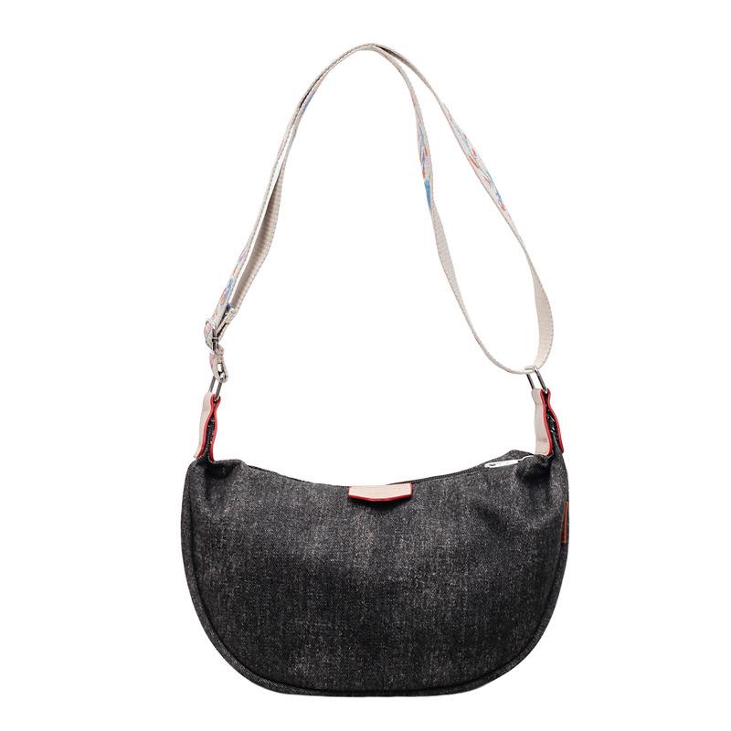 Denim Moon Bag with Colorful Strap Women's Crossbody Bag Fashionable Shoulder Bag Casual Daily Use Design