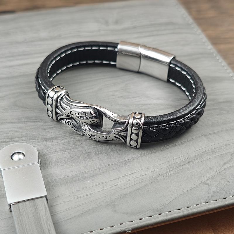 Fashion Woven Leather Rope Bracelets Punk Style Classic Stainless Steel Simple Design Magnet Buckle Charm Male Jewelry Gift