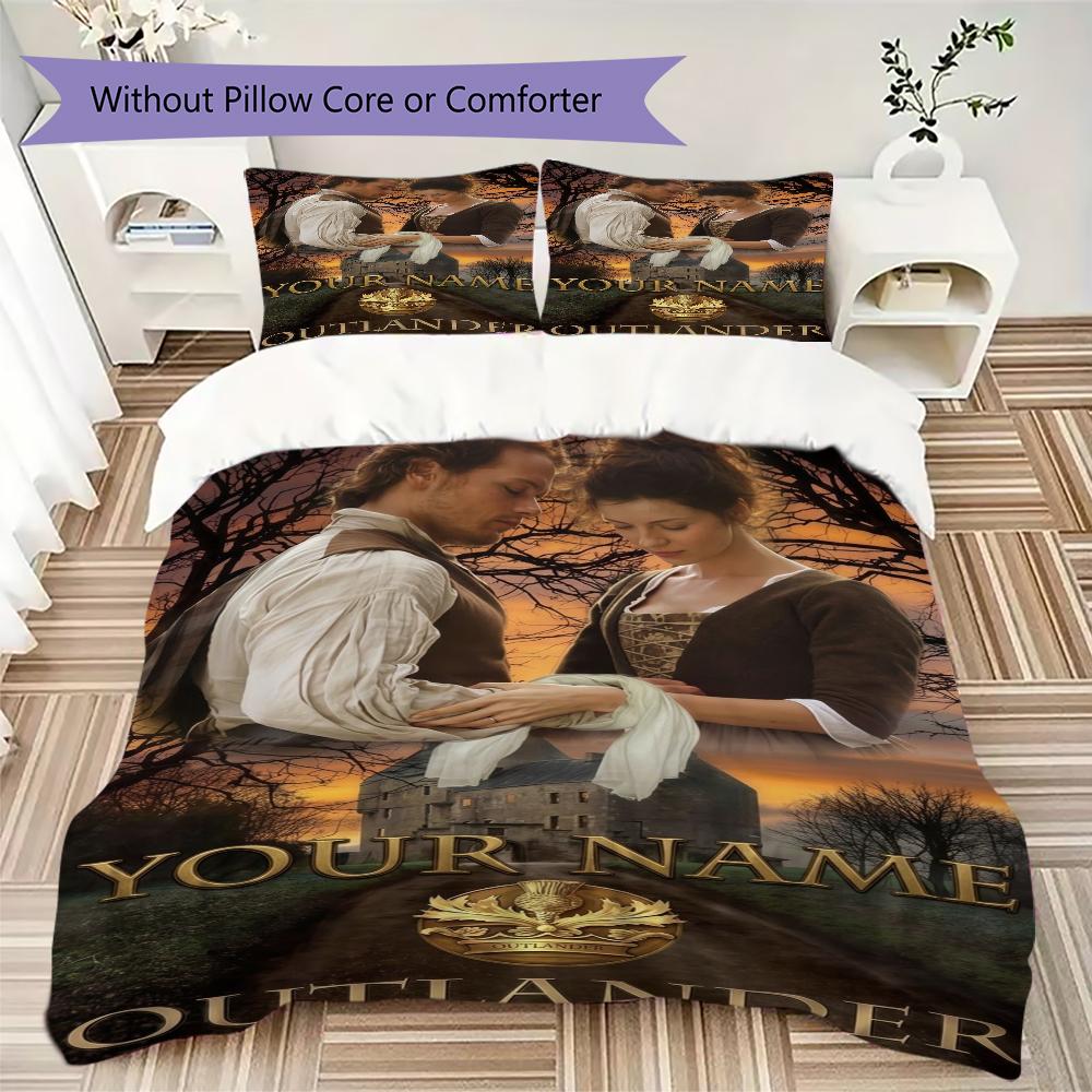 Custom Name Outlander Pattern Bedding,Quilt Set Quilt Cover Pillowcase Home Birthday Gift(1 * Duvet Cover + 2 * Pillowcase, Without Core)_lx
