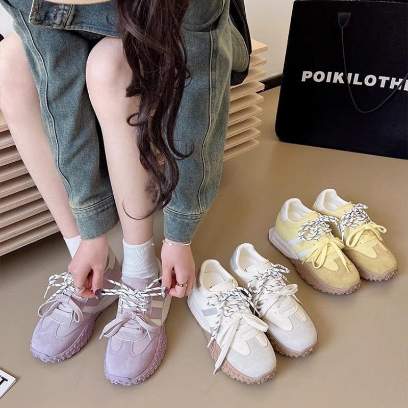Color Matching Thick-soled Versatile Inner Height-increasing Spring Lace-up Round Head Casual Shoes