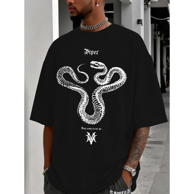 European Size Men's Y2K Snake Bone Pattern Letter Print Short Sleeve T-Shirt