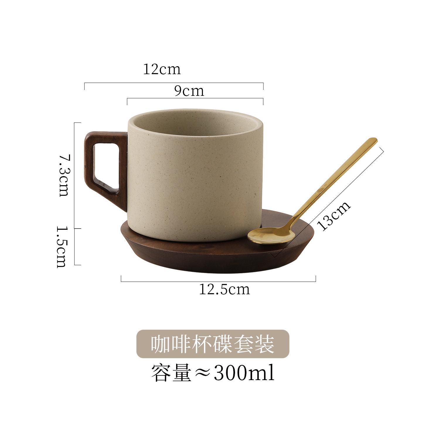 

Creative Wooden Handle Ceramic Coffee Cup and Saucer Vintage Brown Afternoon Tea Dessert Cup Office 300ml Coffee Cup Home Decor 300ml