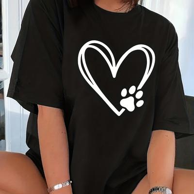 Love Print Crew Neck T-shirt Casual Loose Short Sleeve Summer T-Shirts Tops For Women