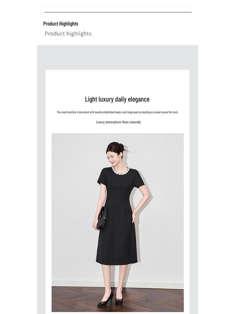 Elegant Checkered Beaded Waist-Hugging Women's Dress