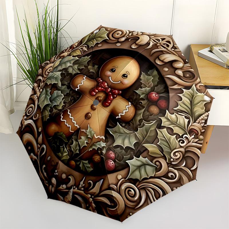 

1pc Gingerbread Man Automatic Open/Close Umbrella - All-Season Portable Umbrella for Women/Men yy251213030