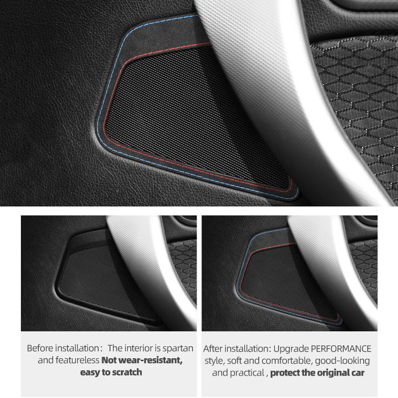 For BMW F20 2012- Made of Alcantara Car Interior Door Horn Ring Speaker Panel Trim Performance Sticker Tuning Accessories