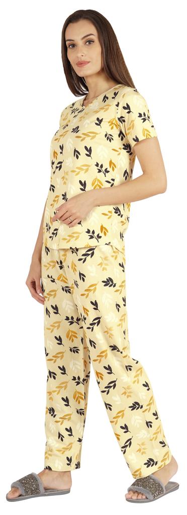 Inkmeso 2 Pcs Printed Short Sleeves Nightwear Set For Womens Top And Pajama Sleepwear Cotton PJ