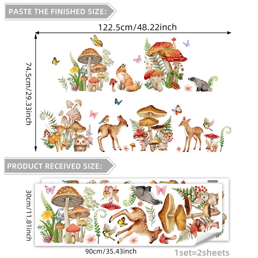 Cartoon Elk Deer Fox Mushroom Butterfly Wall Stickers for Kids Room Mural Art Decal Bedroom Deocration Animal Wallpaper
