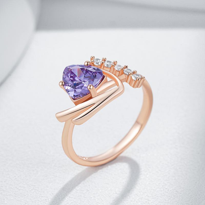Sparkling Purple Natural Zircon Ring For Women Fashion  Rose Gold Color Party Accessories Daily Vintage Jewelry