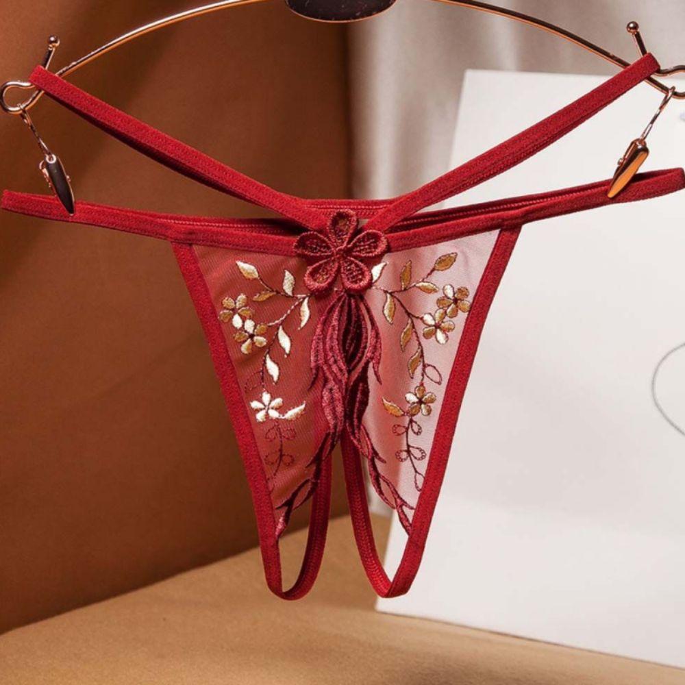 Thin Belt Lace Flower Panties Transaprent Traceless Briefs Fashion Women Mesh Thong  Underwear