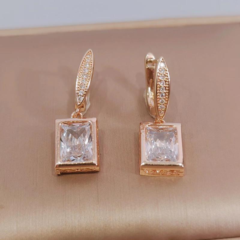 Rechteckige Weiße Kristall Zirkon Ohrringe für Frauen 2023 Neue Gold Farbe Ohrring Fashion Party Schmuck Zubehör
