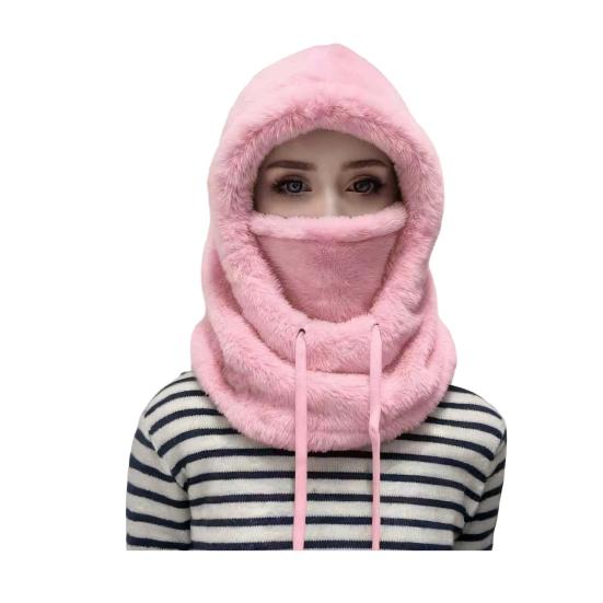Women Riding Headgear Solid Color Adjustable Drawstring Face Guard Headgear Fall Winter Thickened Warm Plush Hat