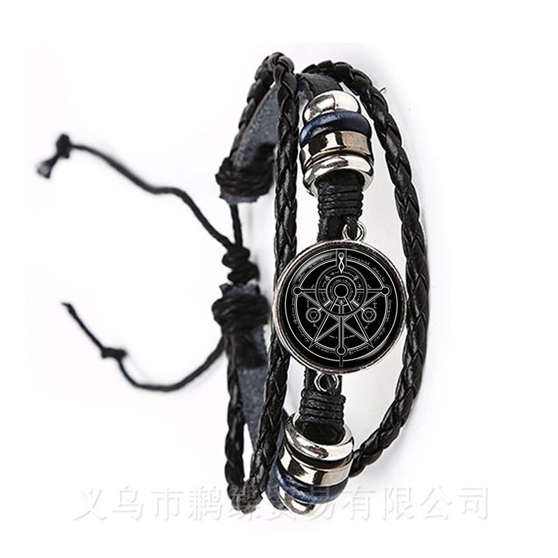 Bracciale Pentagramma di Baphomet Satanico Bangle in Pelle Nera/Marrone Gotico Satanismo Male Occulto Pentacolo Gioiello Amuleto Pagano Regalo
