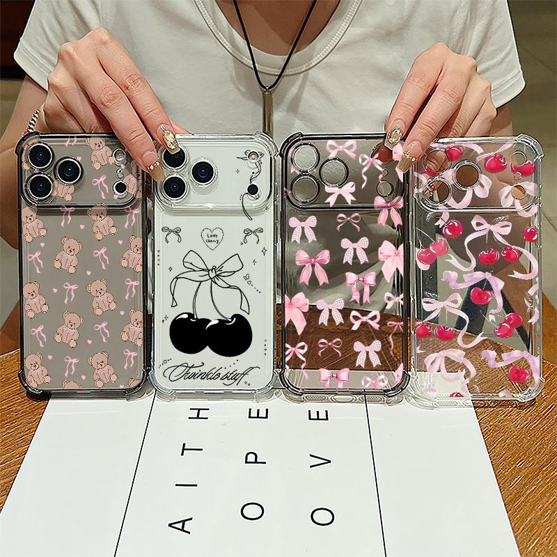 Cartoon Bear Pattern Phone Case For iPhone 17e 17 16 15 Pro Max 14 13 Pro 16 Shockproof Clear Soft Card Slot Pocket Back Cover