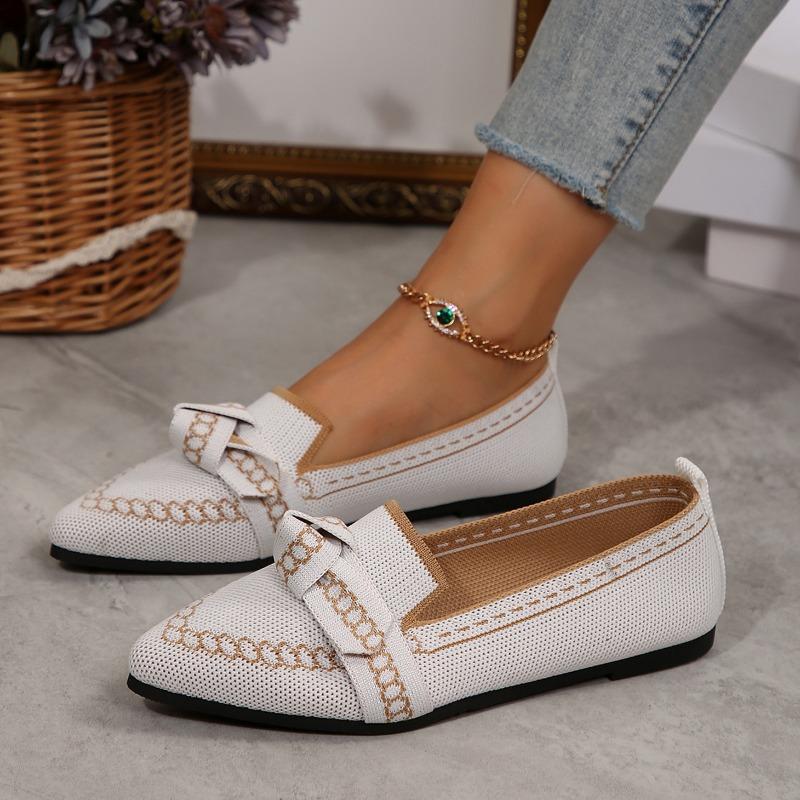 Spot Foreign Trade Thin Pointed Large Size Flat Single Shoes Fly Weaving One Pedal Bow Casual Breathable Women's Shoes