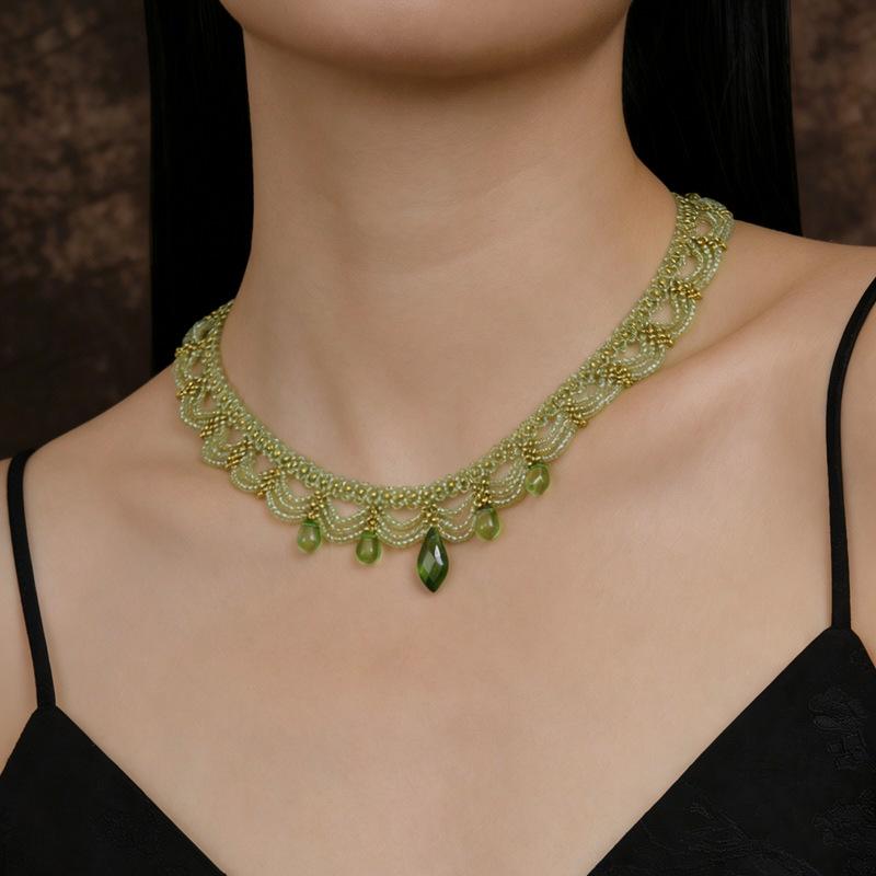 Mori crystal beaded lace water drop necklace light luxury niche small fresh collarbone chain elegant temperament versatile necklace