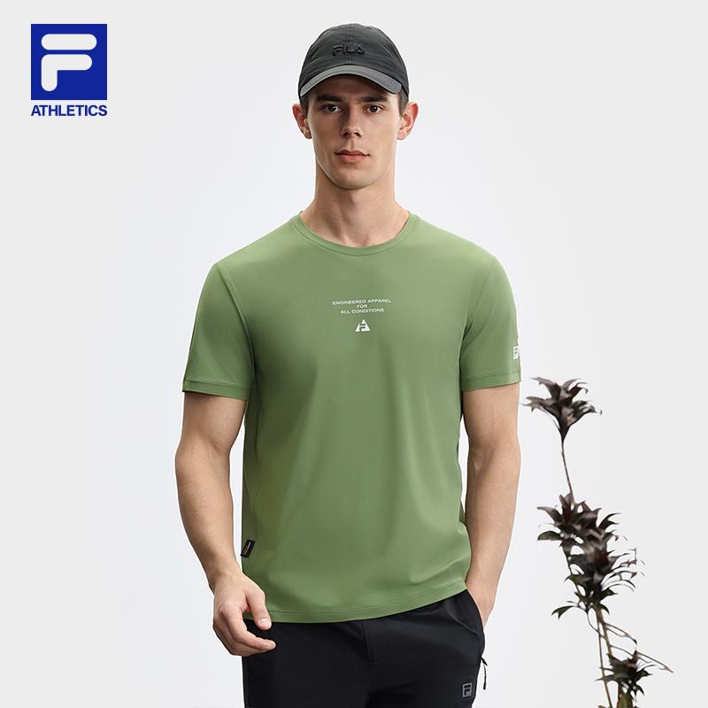 Fila Explorer Athletics Elastic Skin-Friendly Soft Forest Style Classic Versatile Knitted Short Sleeve T-Shirt Men Tops Highland-Green A11M527111FGN