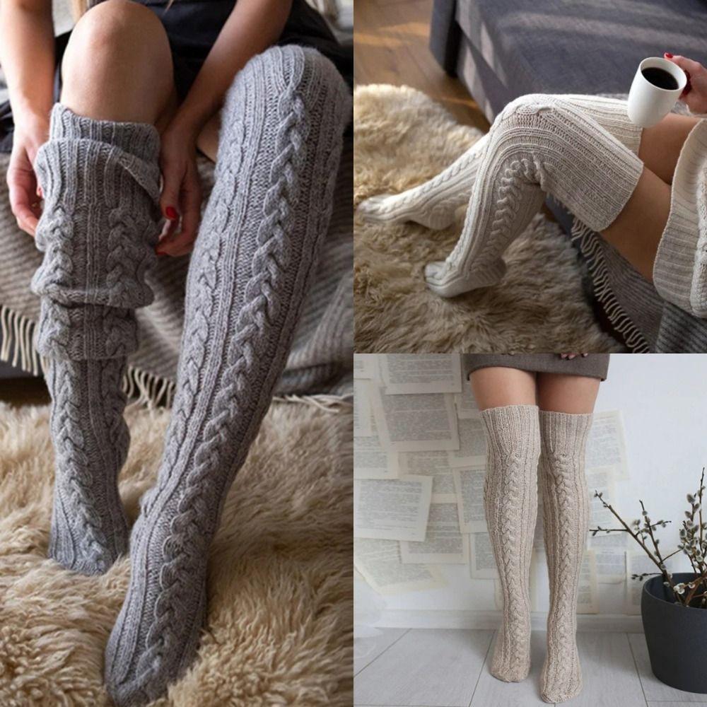 Thick Women's Socks Winter Warm Over Knee Long Socks Trendy Knitted Stockings  Gift