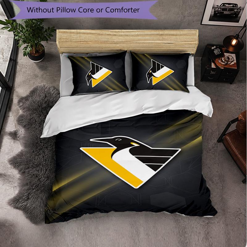 Pittsburgh Penguins Pattern Microfiber 3Pcs Bedding Set Decor Duvet Cover Set For Bedroom Home Use
