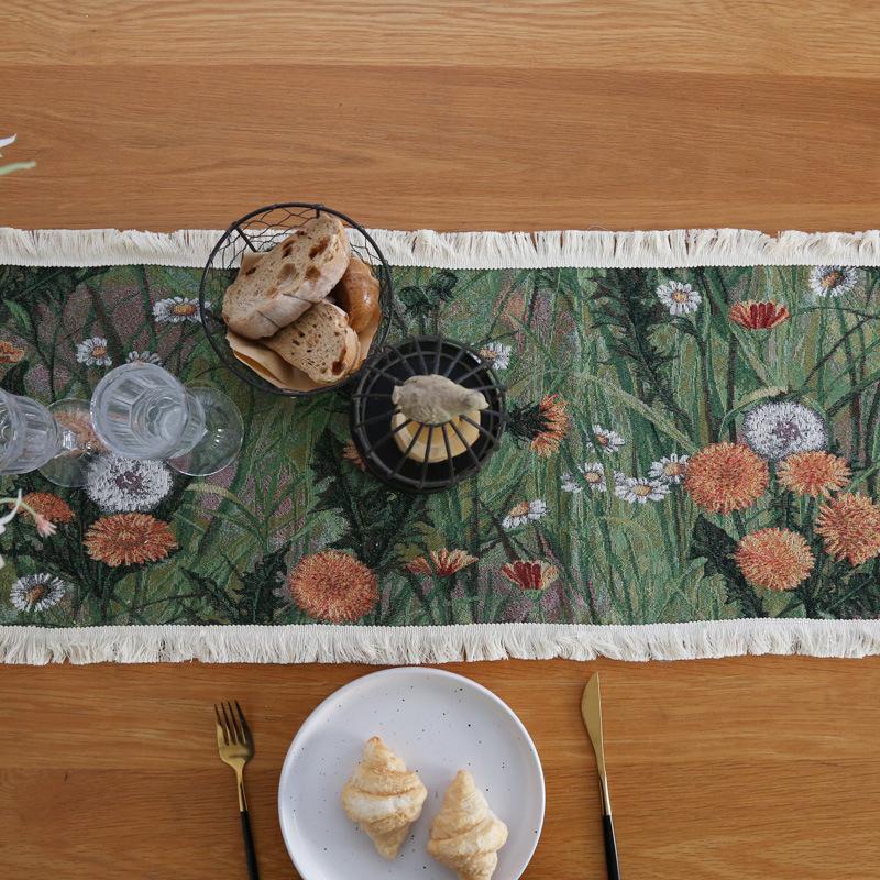 American Retro Table Runner Jacquard Fabric Ins Style Tassel Table Flag Coffee Table TV Cabinet Long Tablecloth