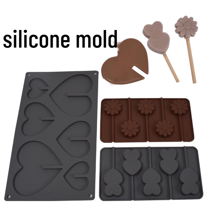Silicone Heart & Flower Chocolate Lollipop Mold for DIY Baking & Cake Decoration