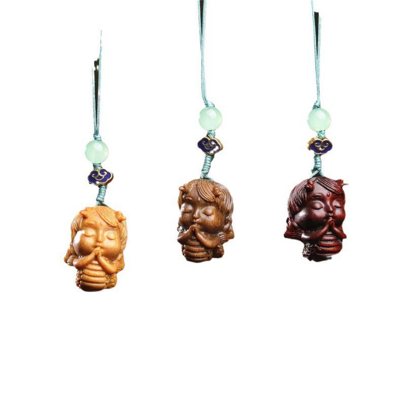 Little Dragon Girl Zodiac Dragon Phone Charm Pendant - Wooden Handicraft Keychain Gift Ornament.