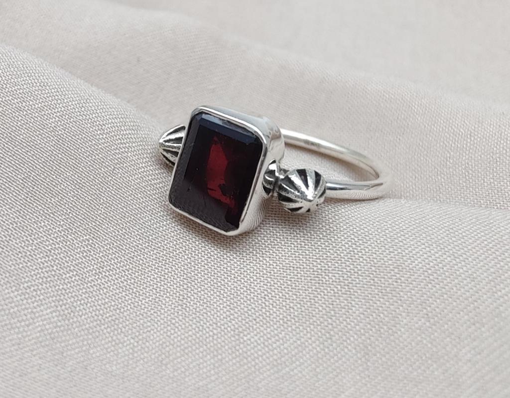 Emerald Cut Red Garnet Ring: Vintage Boho 925 Sterling Silver Jewelry