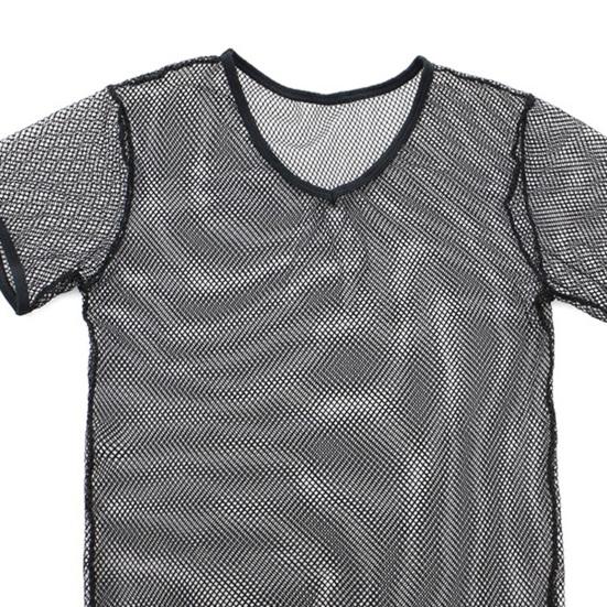 Men V-Neck Color Short Sleeve Hollow Tops Breathable Casual Style Tops