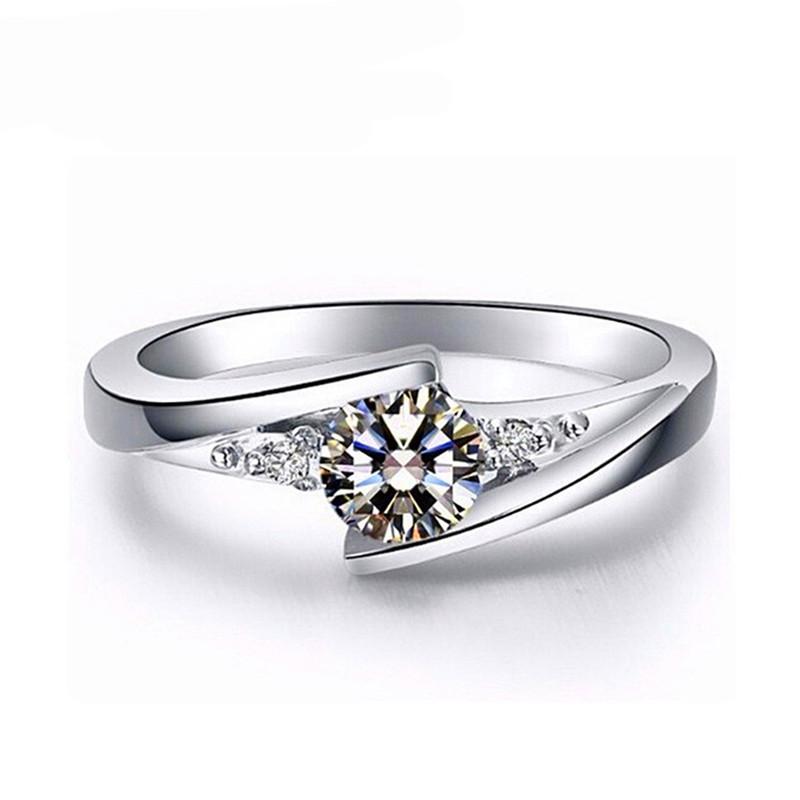 Cute Female Small Round Zircon Stone Ring Vintage Silver Color Wedding  Promise Crystal Engagement Rings For Women