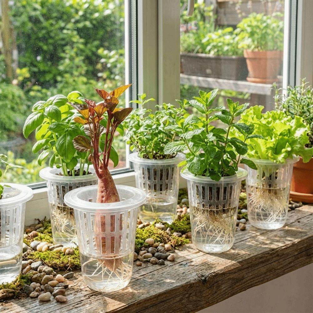 Transparent Plastic Hydroponic Mesh Cups Root View Cups Plant Propagation Plant Nursery Pot Planting Container Flowerpot