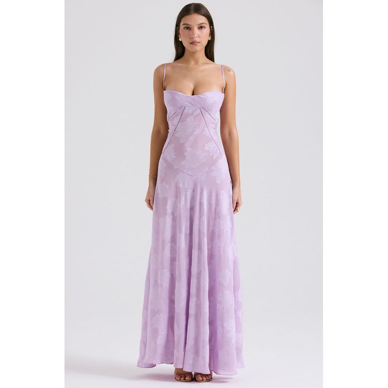 

Charming Purple Elegance Goddess Temperament White Long Dress Seaside Holiday Date Sling Figure Flattering Wide Hem Long Dress Purple body lining L