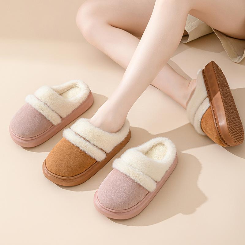 Cotton slippers autumn and winter 2025 new home indoor thick bottom plush couple household cotton drag winter