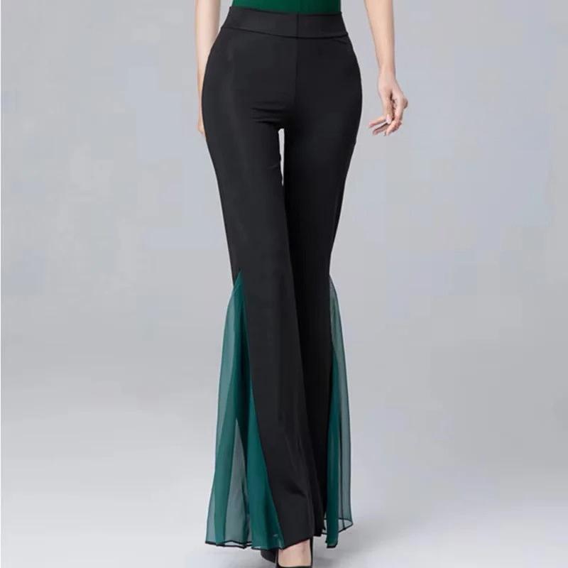 

Women Dance Trousers Elegant Flared Pants Latin Ballroom Belly Dance Pants Practice Dance pant Performance Costume 3XL