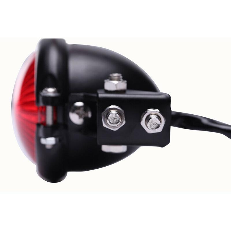 Universal Motorcycle LED Rear Tail Light, Retro Black Metal Brake Stop Lamp for Bobber, Chopper, Cafe Racer