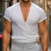 Magliette Estive da Uomo con Scollo a V, Manica Corta, Casual, Aderenti, a Coste, Basic