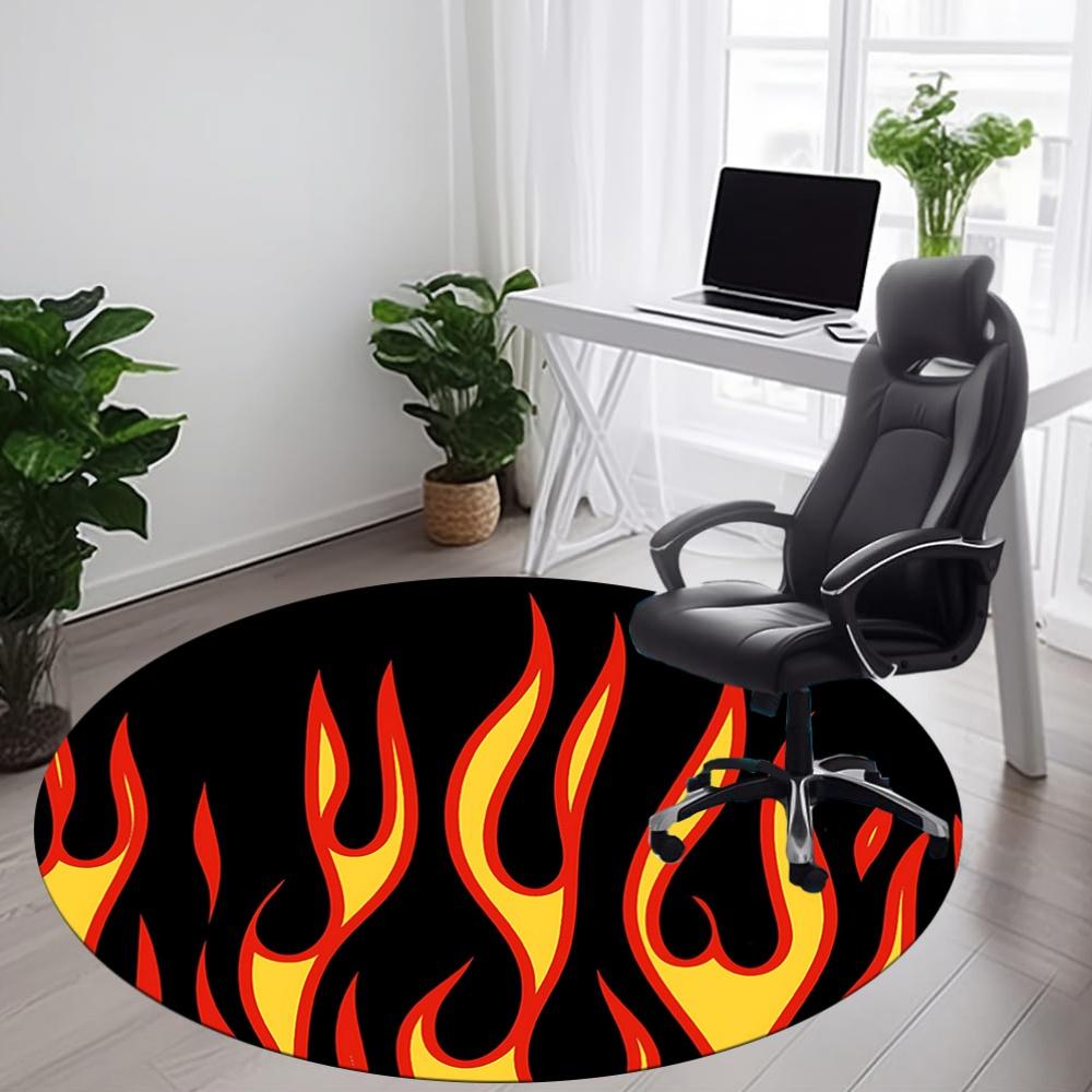 1pc Flame Pattern Carpet, Round Non Slip Durable Large Size Office Carpet, Suitable for Office