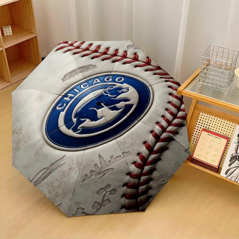Chicago Cubs Print Auto 8?Ribs Folding Umbrella Wind Resistant Lightweight Automatic Umbrella For Daily Travel