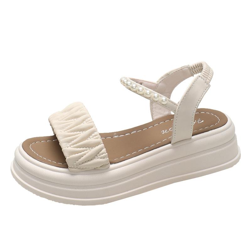 Muffin platform Roman sandals fairy fairy wind summer flat pearl strap elastic sandals large size
