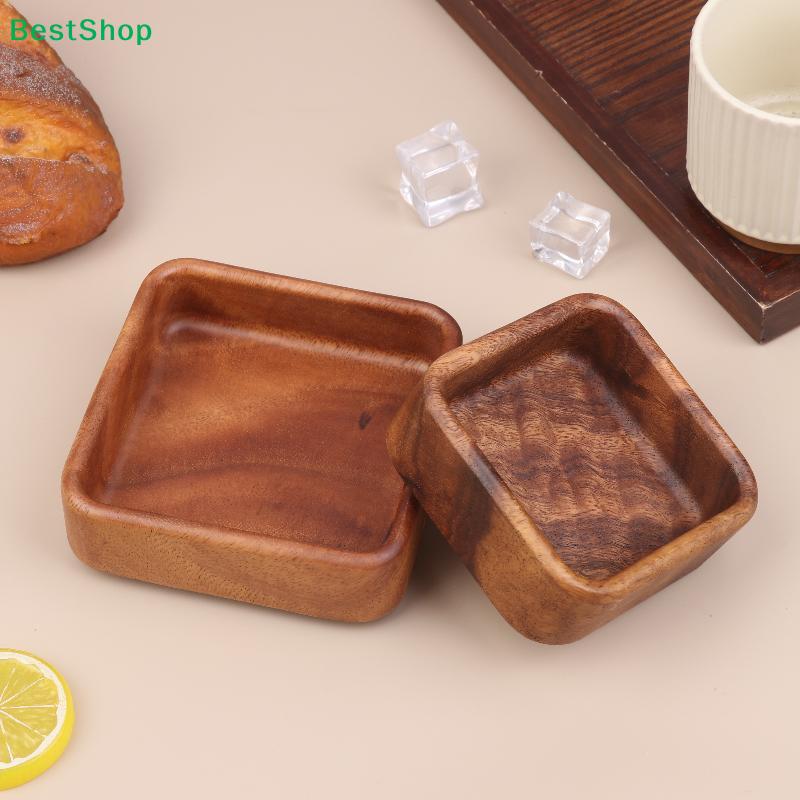 Acacia Wood Square Bowls Set, Small Wooden Serving Trays for Snacks, Nuts, Sushi, Condiments, and Home Decor
