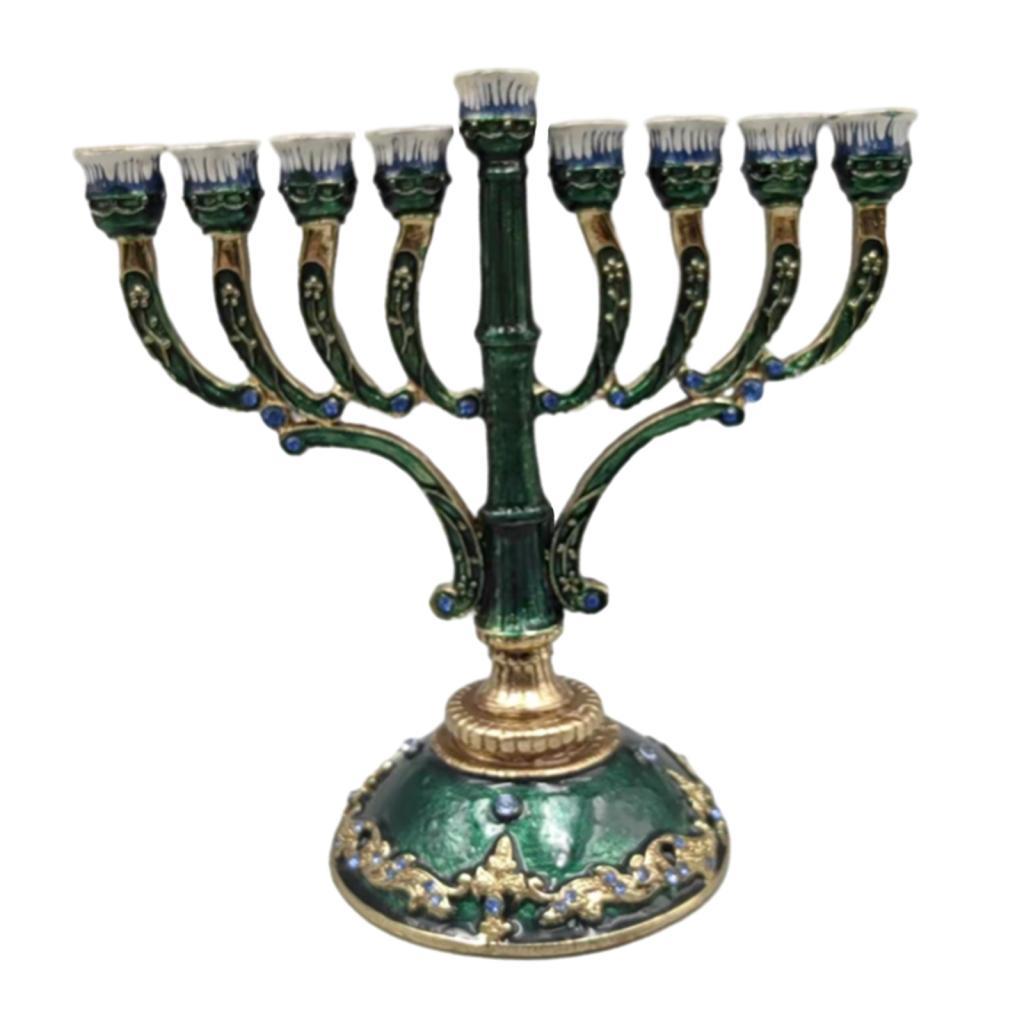 Высокая эмалированная металлическая менора 6,5 дюймов, расписанная вручную с ювелирными акцентами, европейская