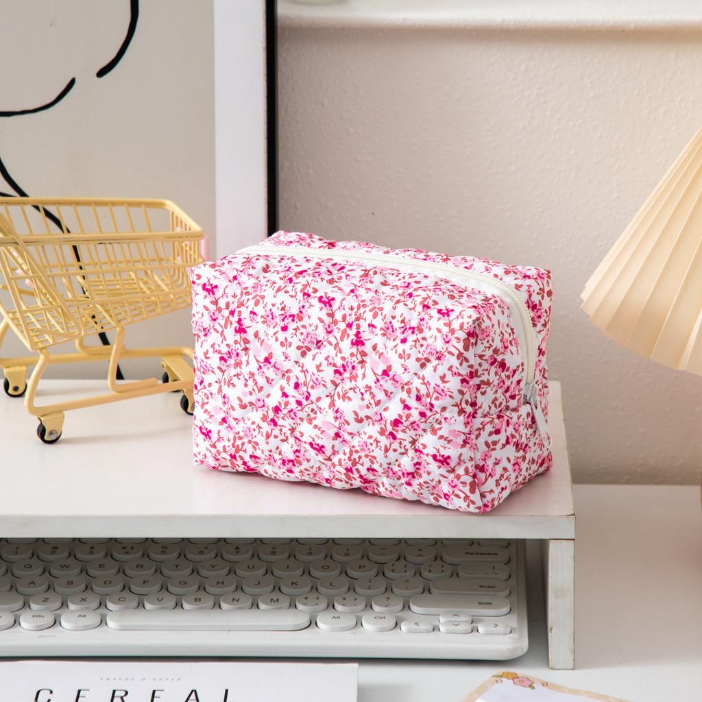 Floral Makeup Bag Large Capacity Organizer With Zipper For Travel And Home Use